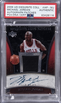 2006-07 UD "Exquisite Collection" Exquisite Autograph Patches #AP-MJ Michael Jordan Signed Game Used Jersey Card (#038/100) – PSA Authentic, PSA/DNA Authentic